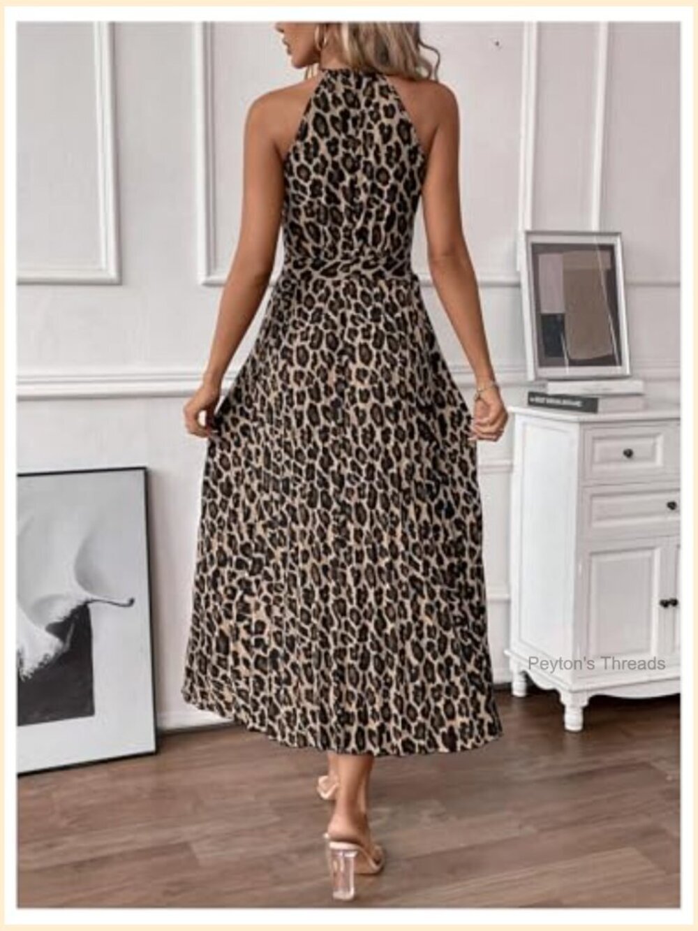 Sleeveless Halter Neck A-Line Maxi Dress with Pleated Hem - Picture 3 of 5